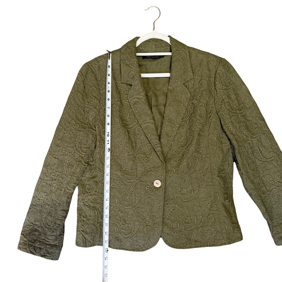 Windsmoor Embroidered Linen Olive Green Paisley Women's Jacket Size 14 Textured - Picture 8 of 15